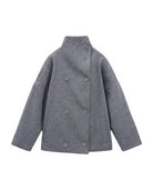 Women's Wool-Blend Stand-Collar Peacoat - Victoria - Gray