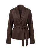 Women's Belted Faux Suede Wrap Jacket - Carmen - Brown