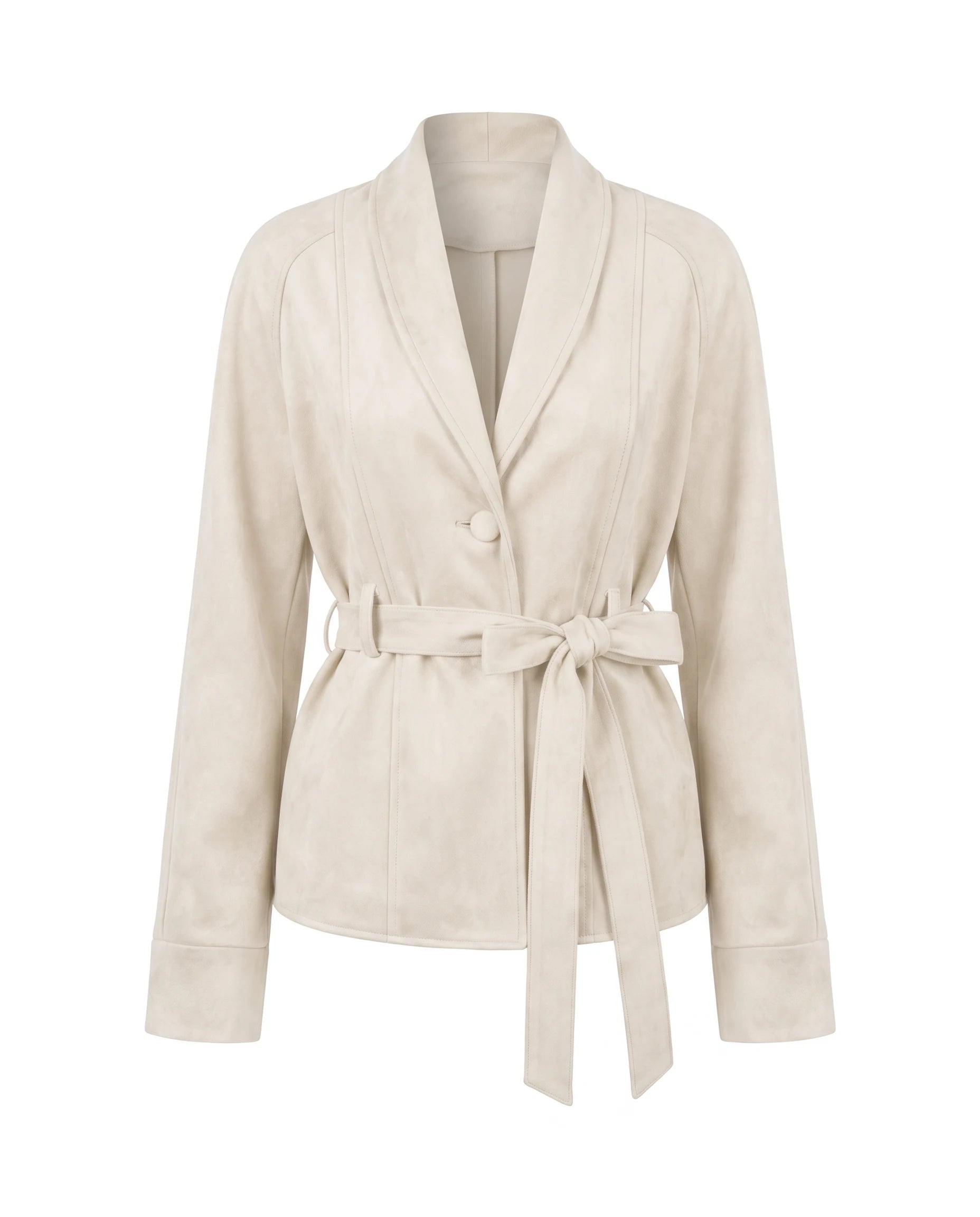 Women's Belted Faux Suede Wrap Jacket - Carmen - Beige