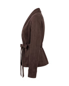 Women's Belted Faux Suede Wrap Jacket - Carmen - Side View
