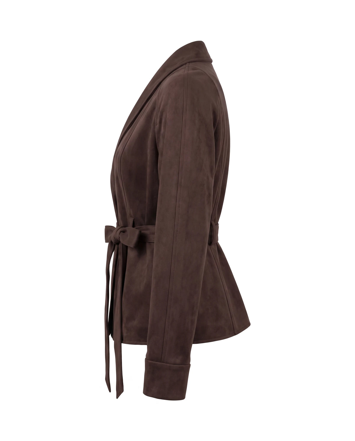 Women's Belted Faux Suede Wrap Jacket - Carmen - Side View