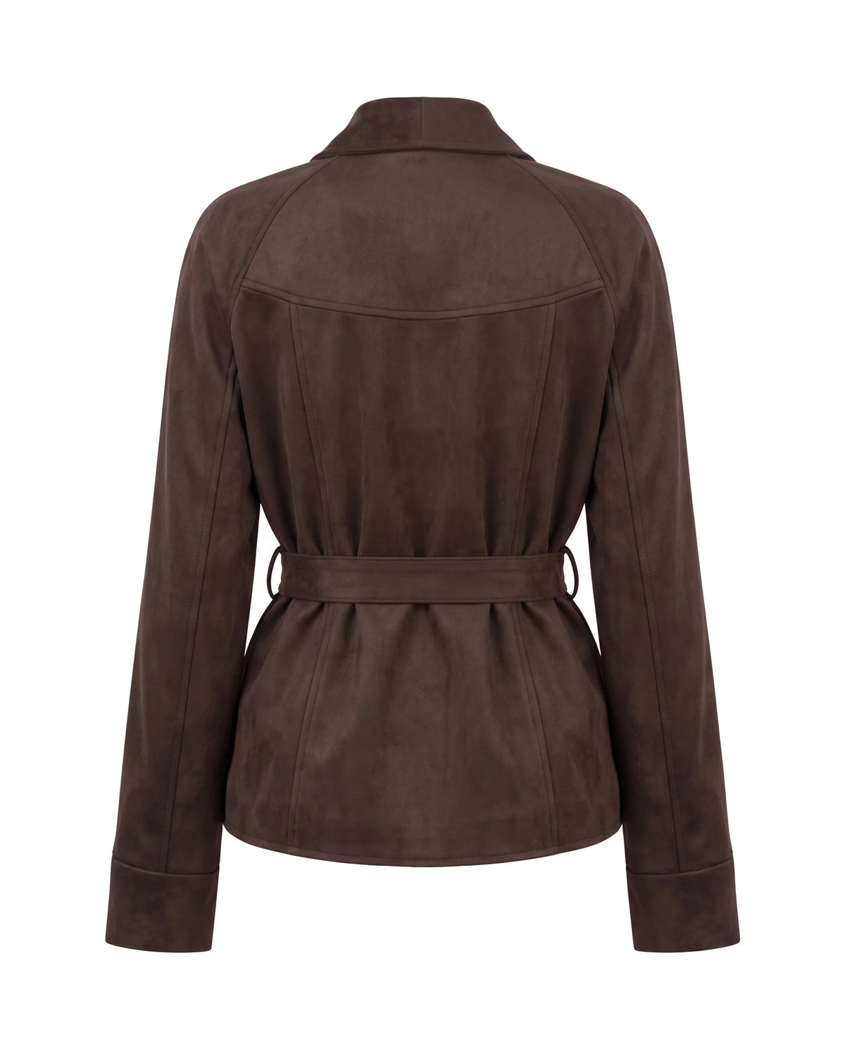 Women's Belted Faux Suede Wrap Jacket - Carmen - Back View