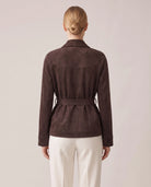 Women's Belted Faux Suede Wrap Jacket - Carmen - Model Back View
