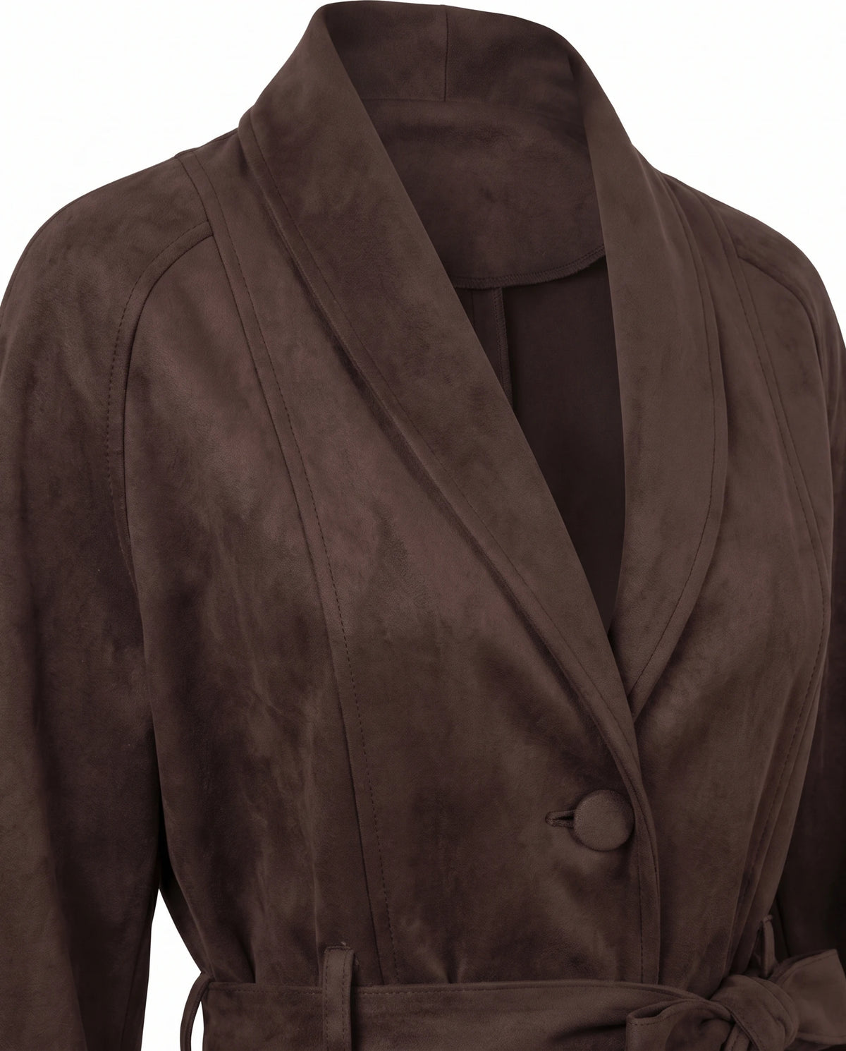 Women's Belted Faux Suede Wrap Jacket - Carmen - Detail Shawl Collar