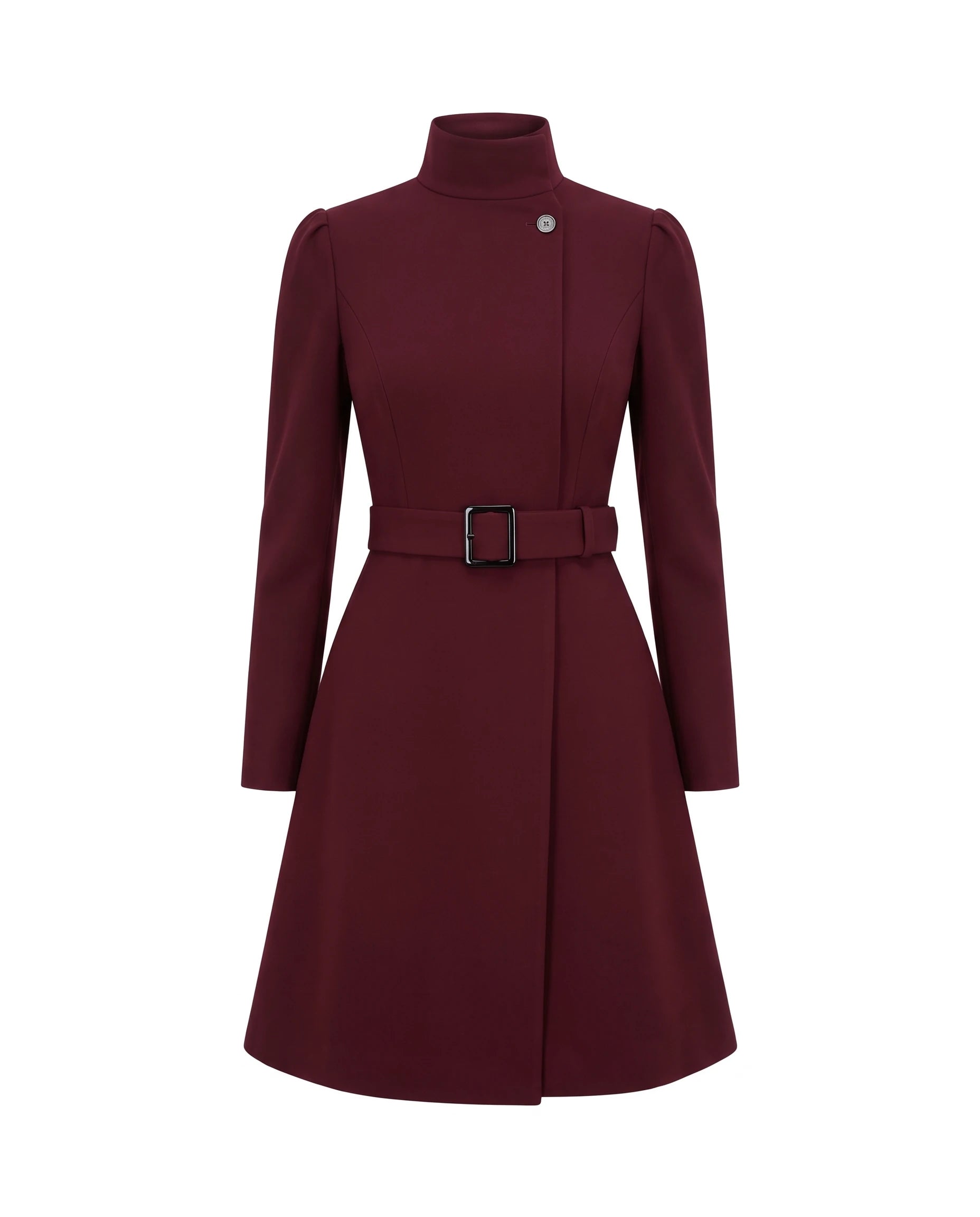 Women's Belted High-Neck Dress - Purisima - Burgundy