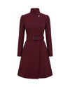 Women's Belted High-Neck Dress - Purisima - Burgundy