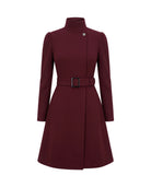Women's Belted High-Neck Dress - Purisima - Burgundy
