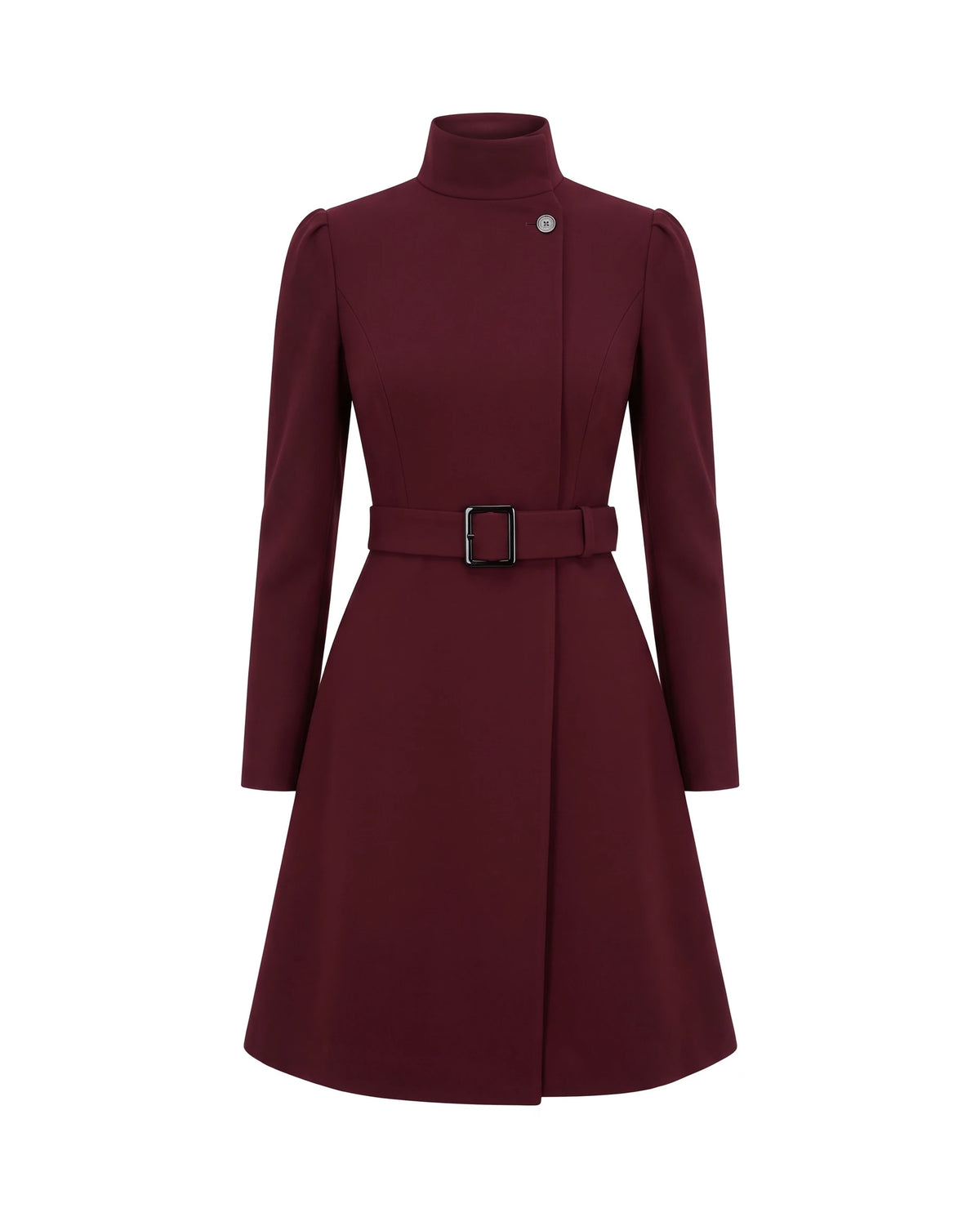 Women's Belted High-Neck Dress - Purisima - Burgundy