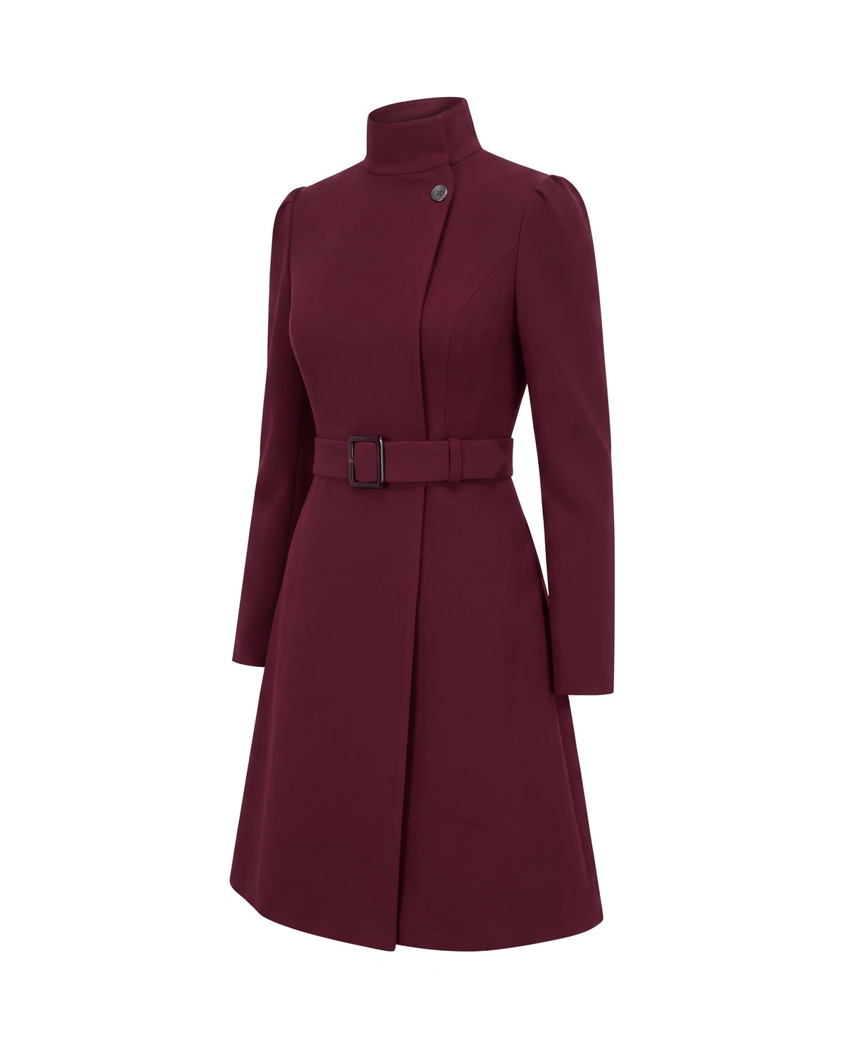 Women's Belted High-Neck Dress - Purisima - Three-Quarter View