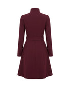 Women's Belted High-Neck Dress - Purisima - Burgundy Back View