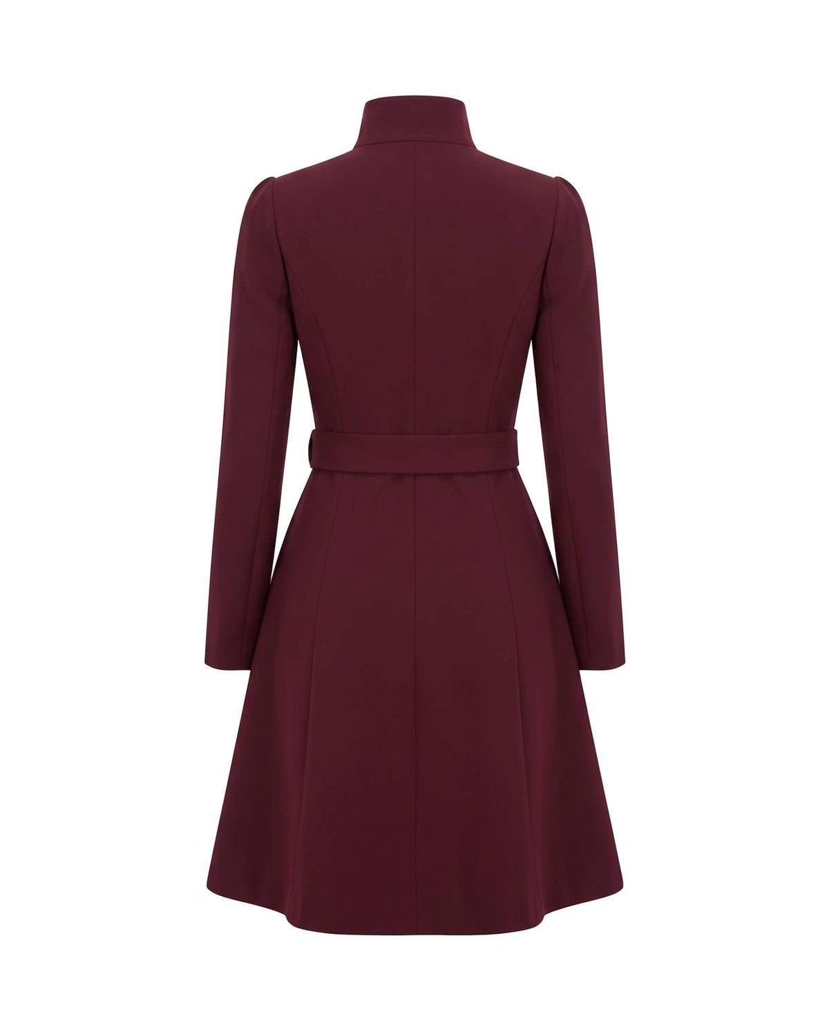 Women's Belted High-Neck Dress - Purisima - Burgundy Back View