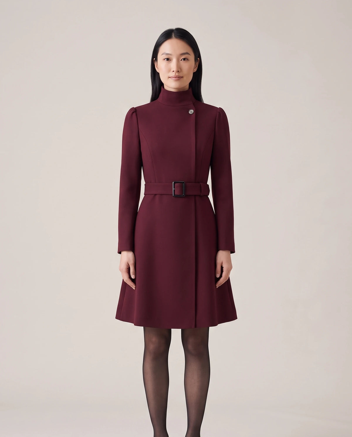 Women's Belted High-Neck Dress - Purisima - Model Front