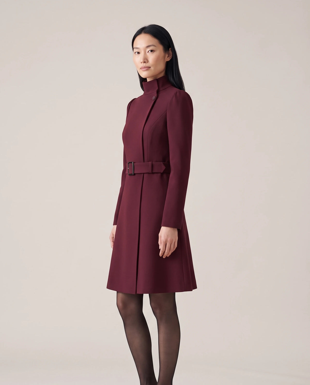 Women's Belted High-Neck Dress - Purisima - Model Side