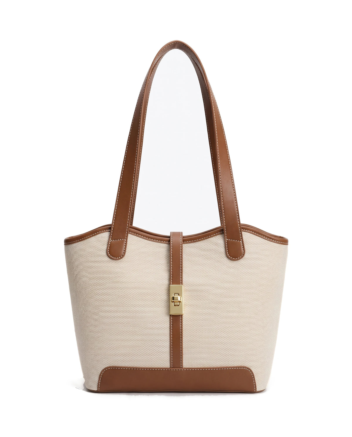 Women's Canvas Tote with Leather-Look Trim - St Tropez - Brown