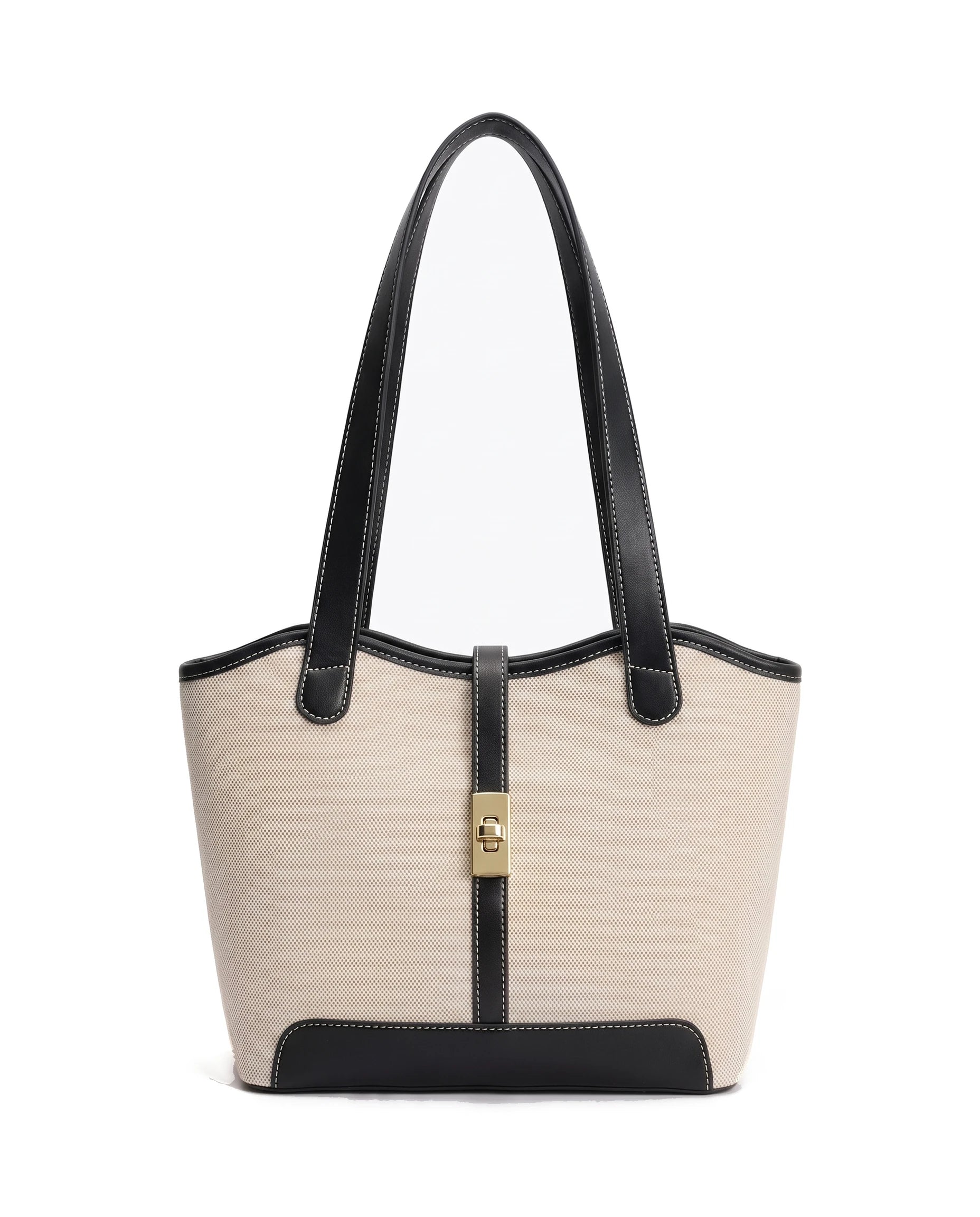 Women's Canvas Tote with Leather-Look Trim - St Tropez - Black