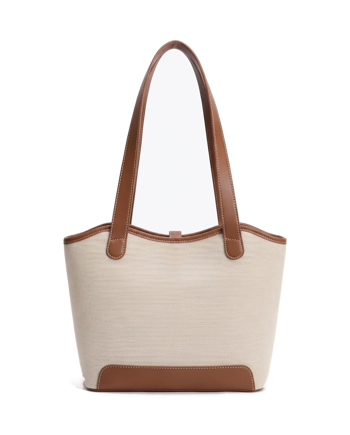 Women's Canvas Tote with Leather-Look Trim - St Tropez - Brown Back View