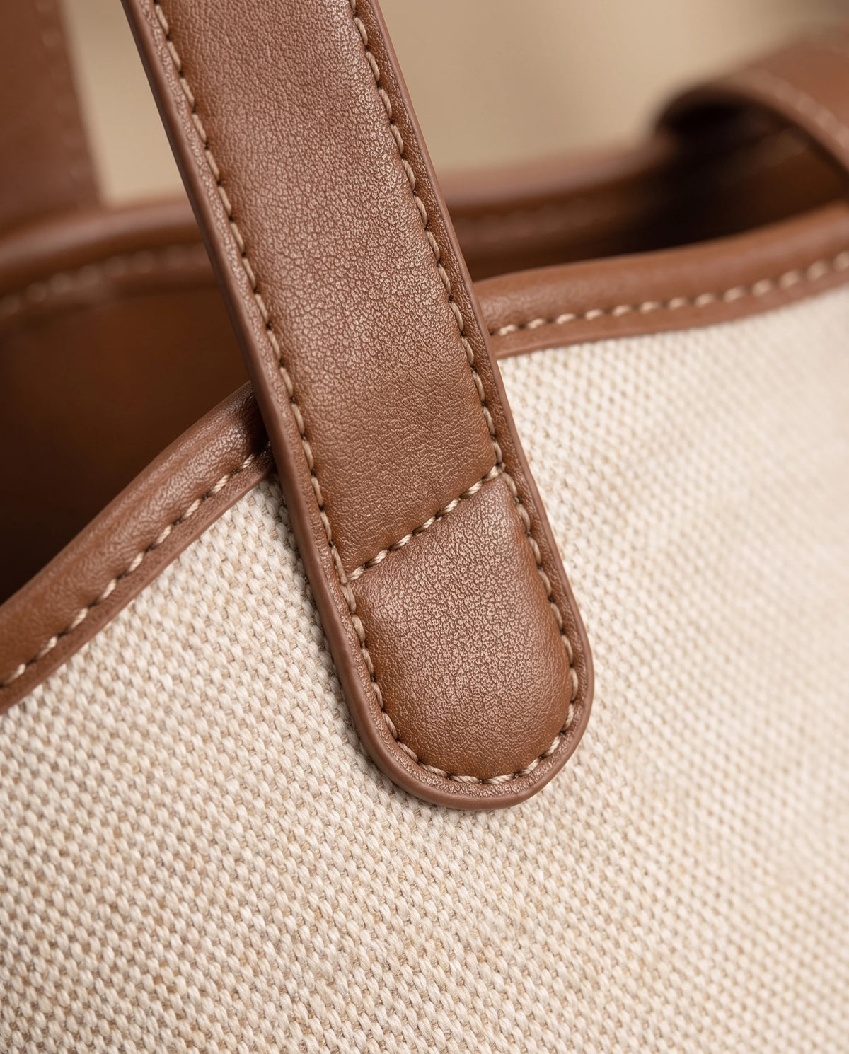 Women's Canvas Tote with Leather-Look Trim - St Tropez - Leather Handle Detail