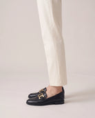 Women's Chain-Trim Leather Loafers - Duchess - Model Side Detail