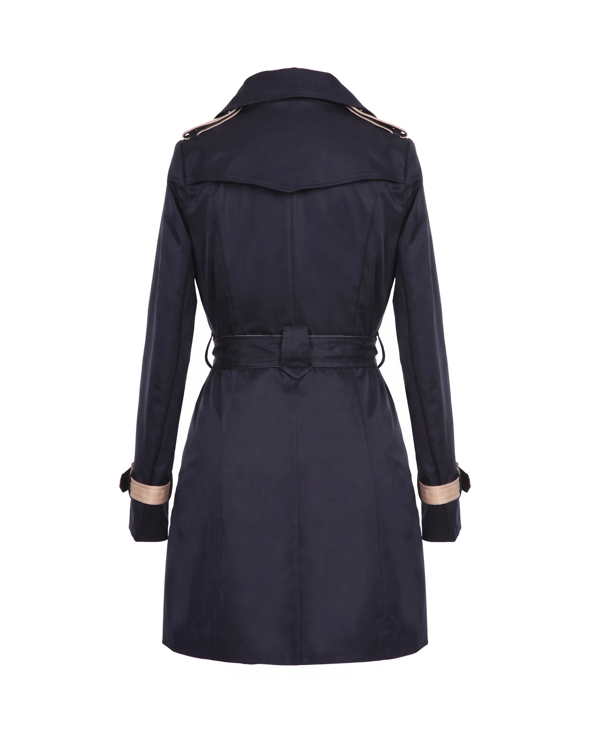 Women's Contrast-Trim Double-Breasted Trench Coat - Bridget - Navy Back View