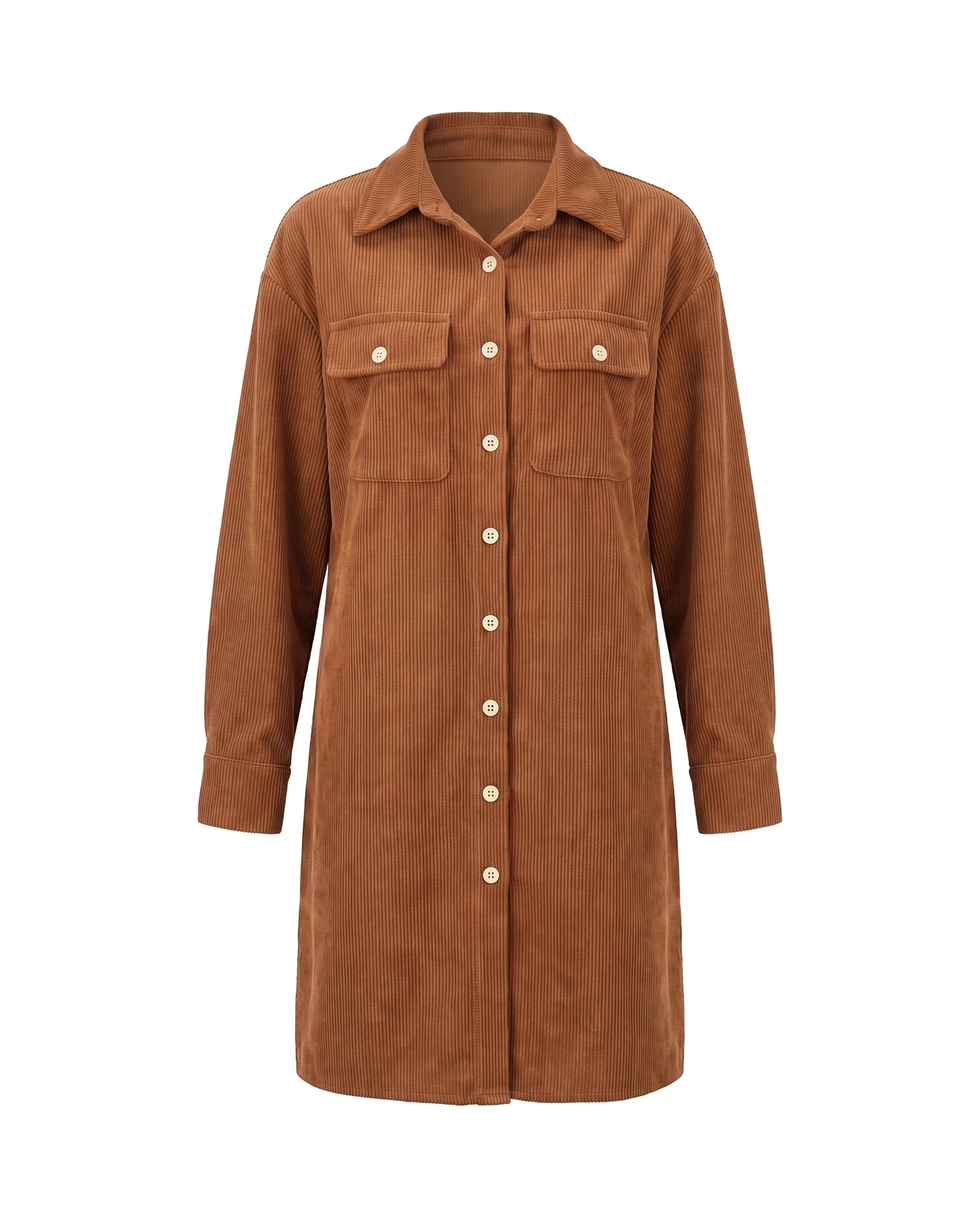 Women's Corduroy Button-Up Shirt Dress - Rhodanthe - Brown