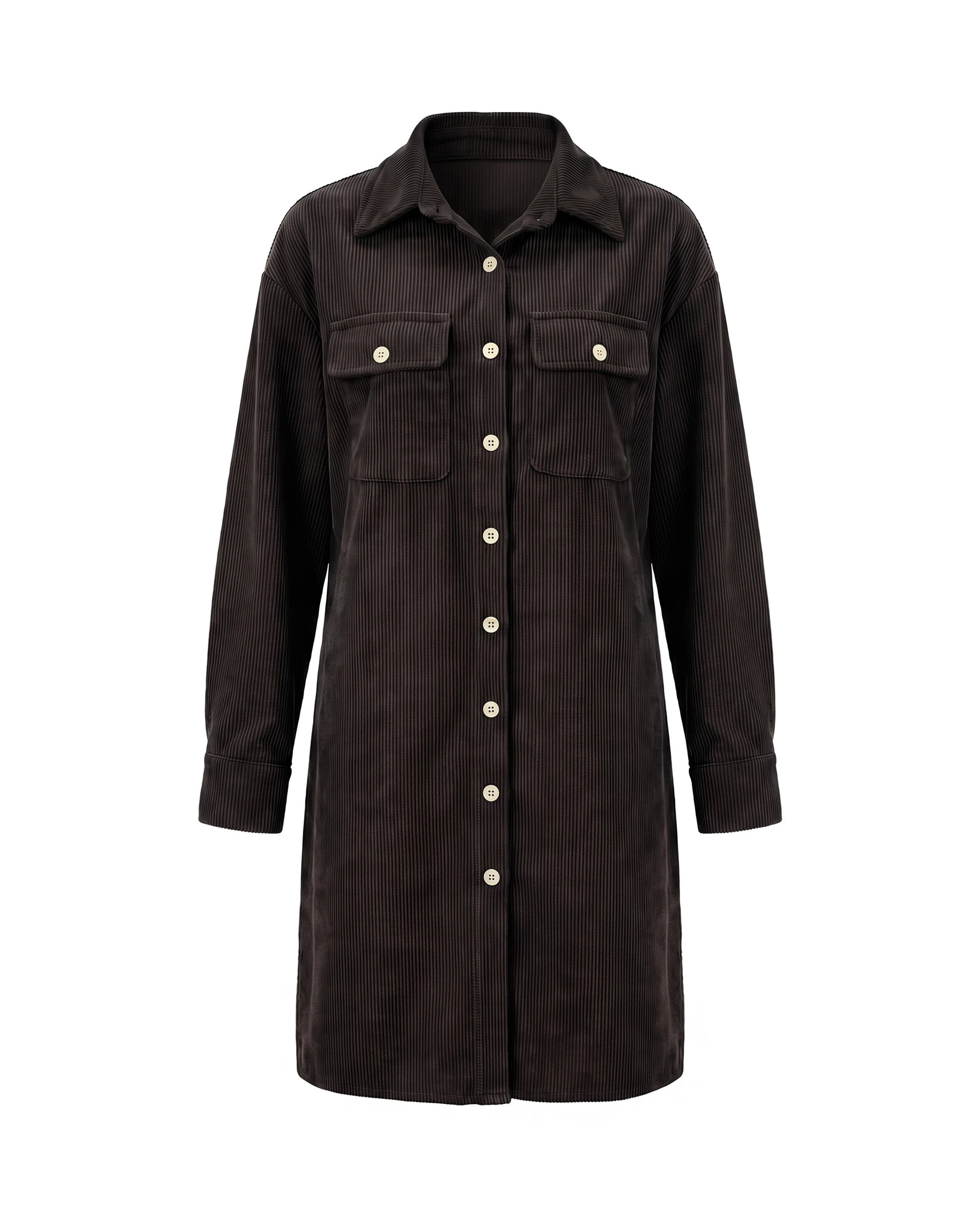 Women's Corduroy Button-Up Shirt Dress - Rhodanthe - Black