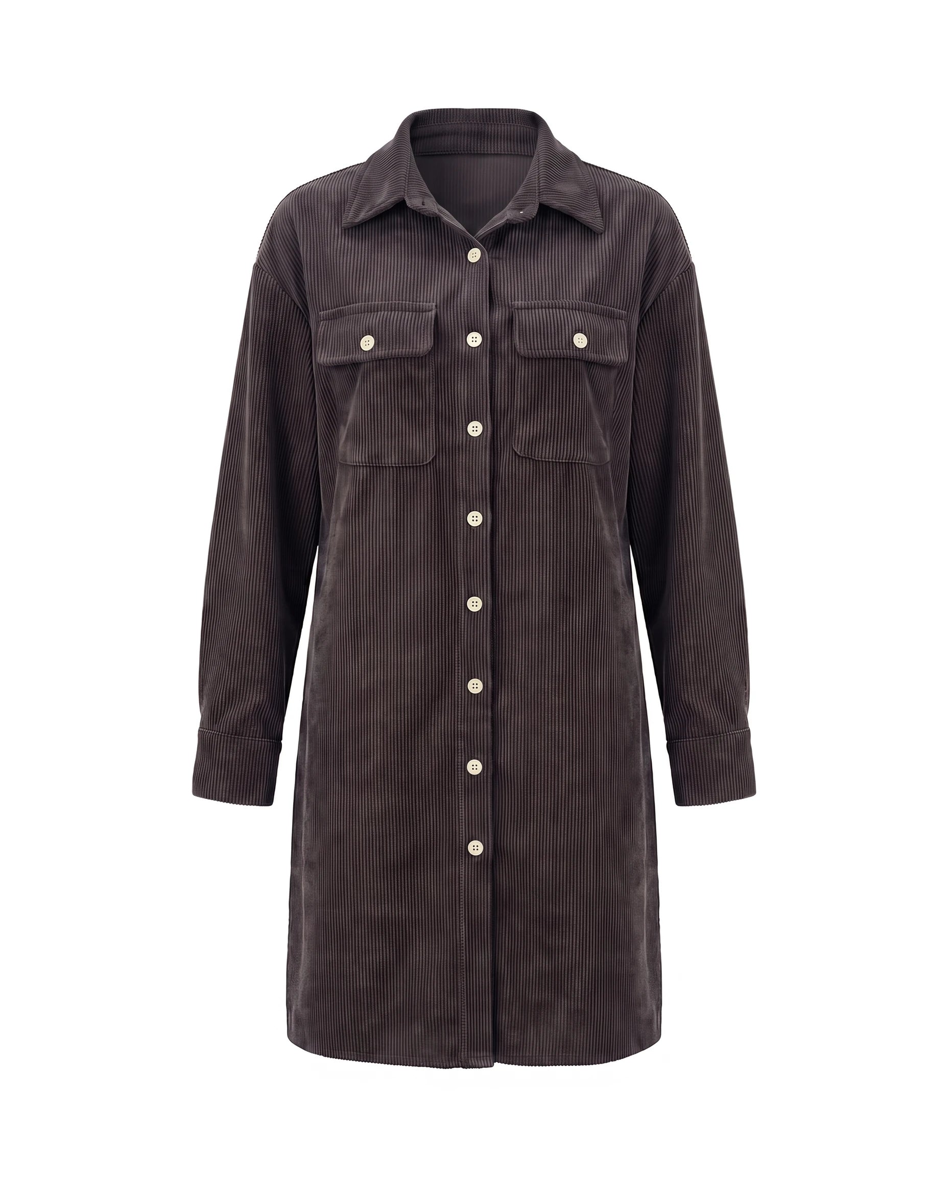 Women's Corduroy Button-Up Shirt Dress - Rhodanthe - Gray