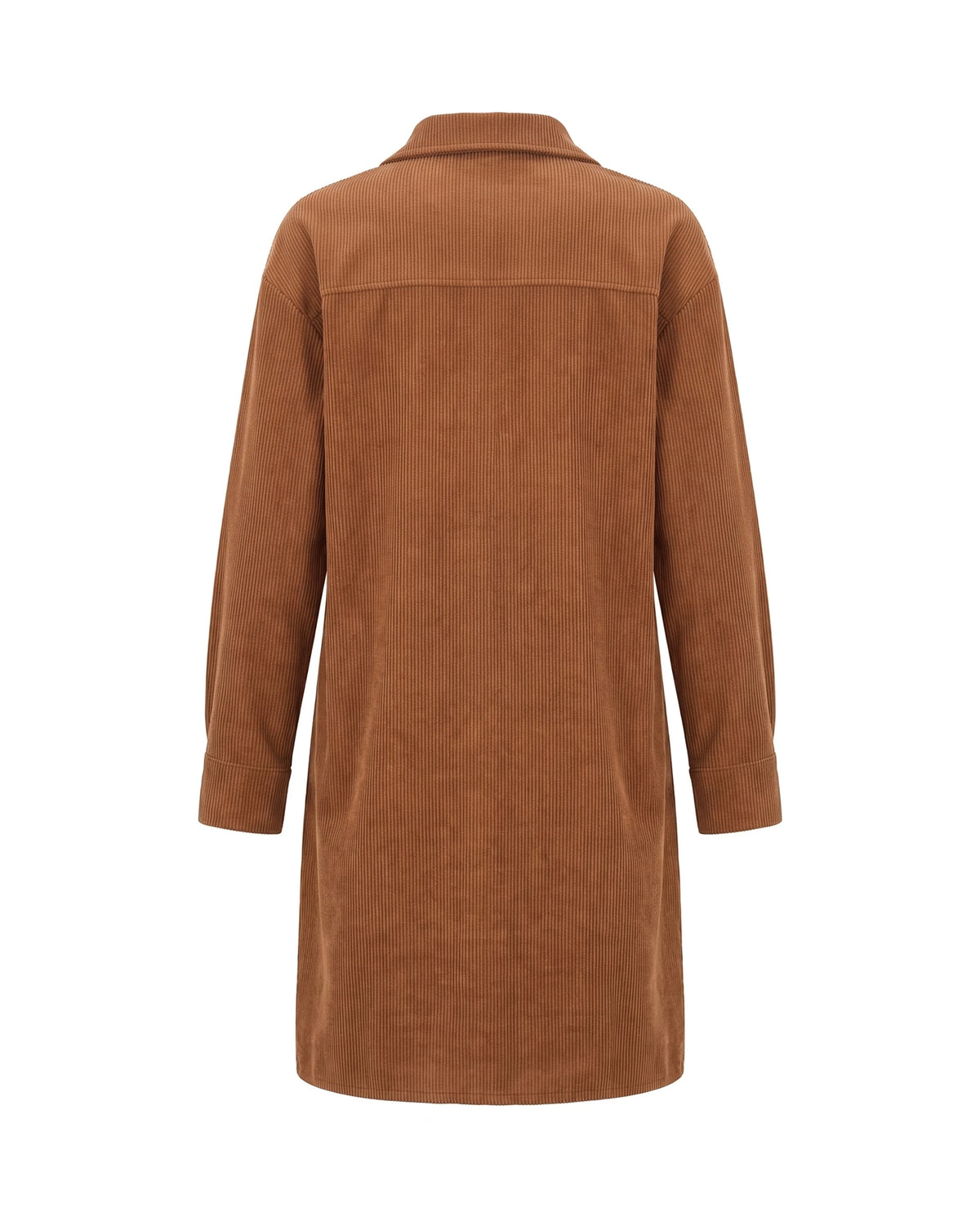 Women's Corduroy Button-Up Shirt Dress - Rhodanthe - Brown Back View
