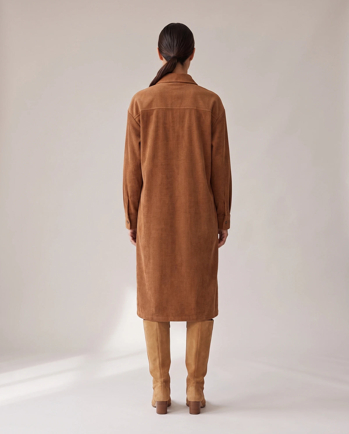 Women's Corduroy Button-Up Shirt Dress - Rhodanthe - Model Back