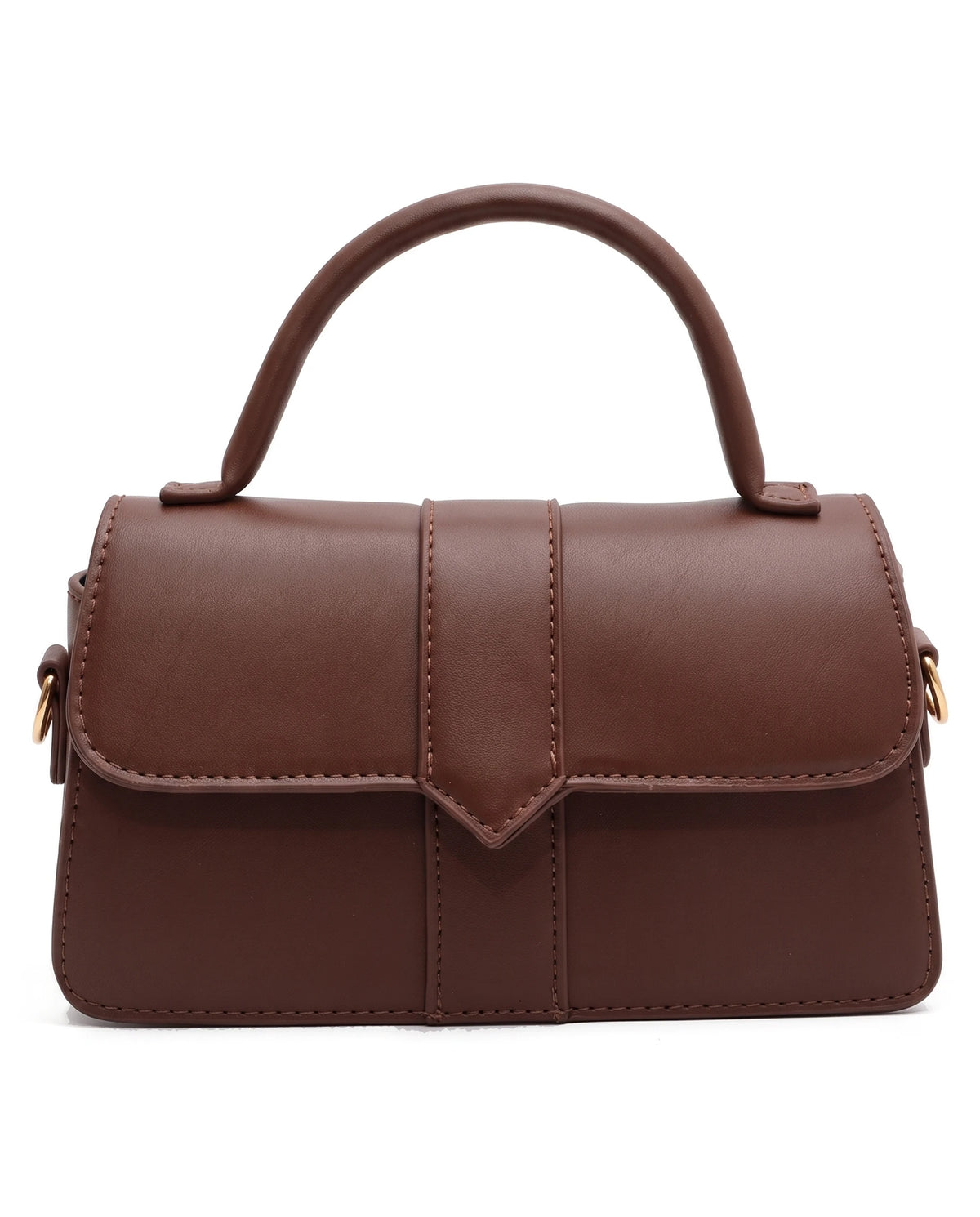 Women's Faux Leather Flap Handbag - Paris - Brown