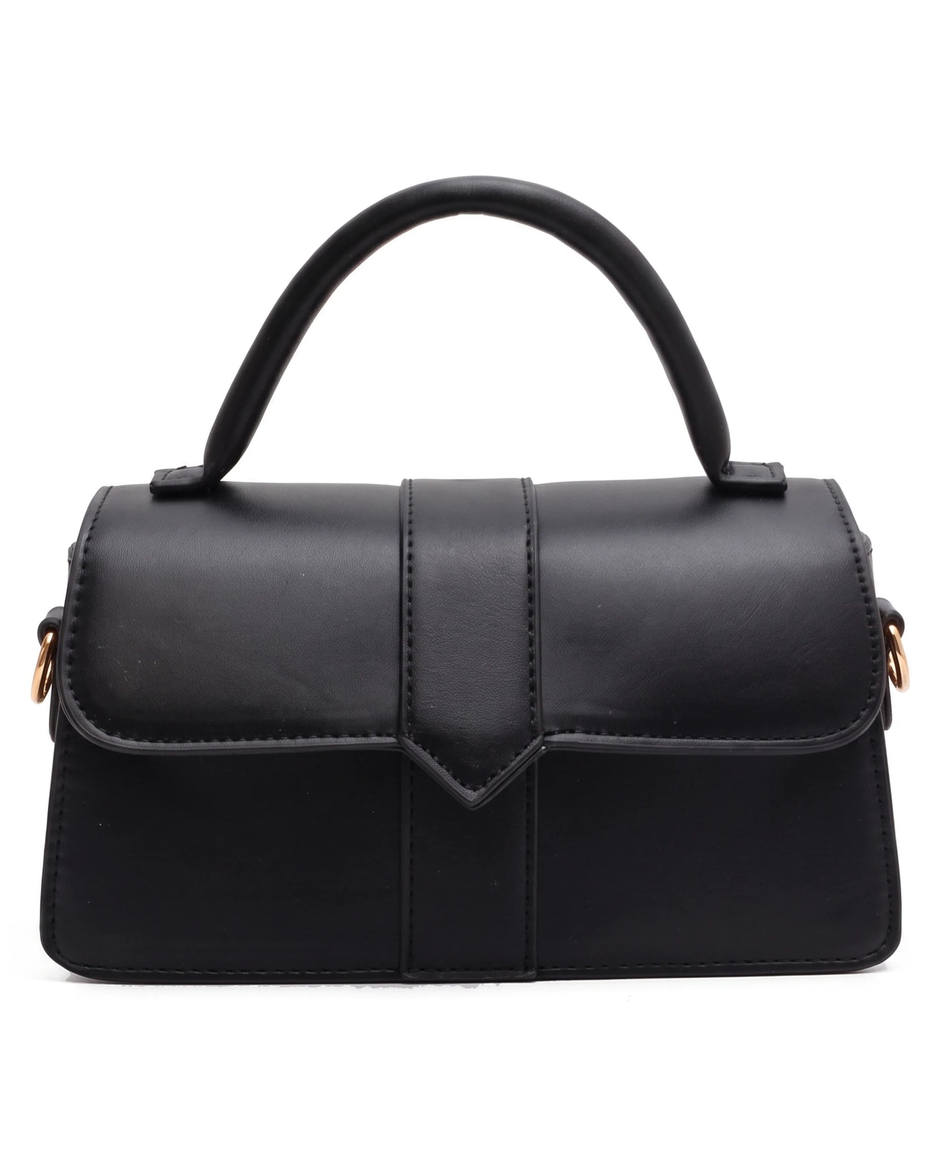 Women's Faux Leather Flap Handbag - Paris - Black