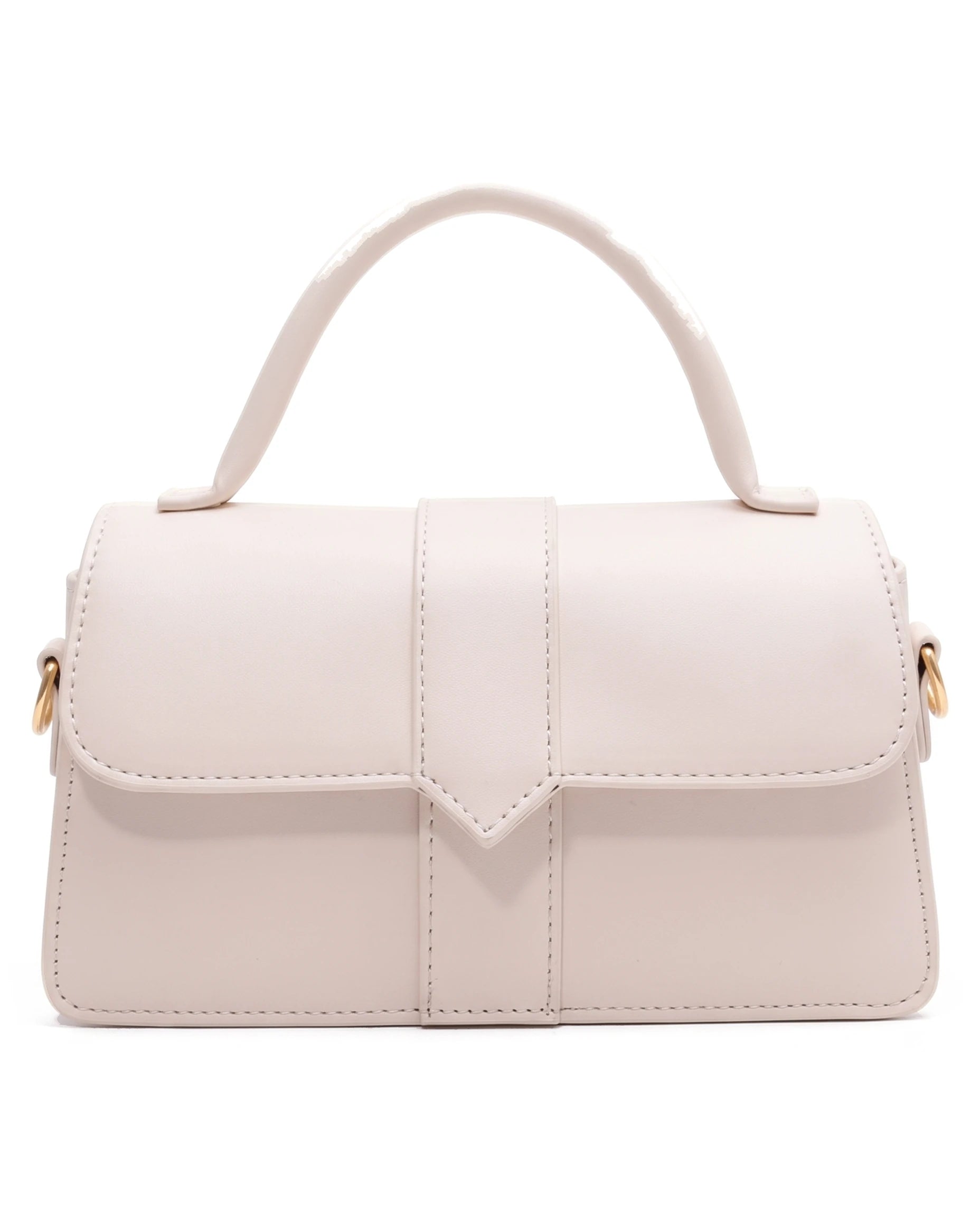 Women's Faux Leather Flap Handbag - Paris - White