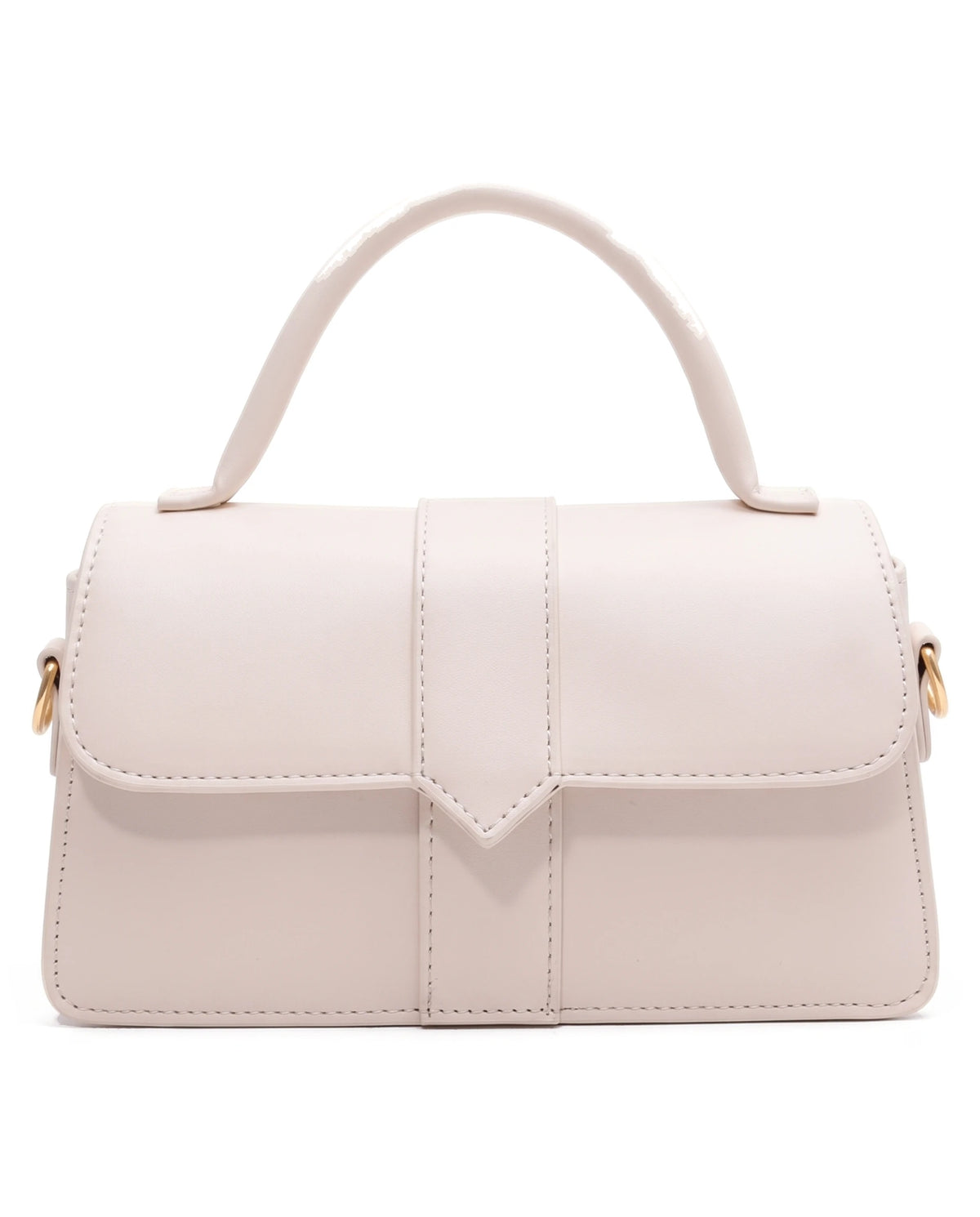 Women's Faux Leather Flap Handbag - Paris - White