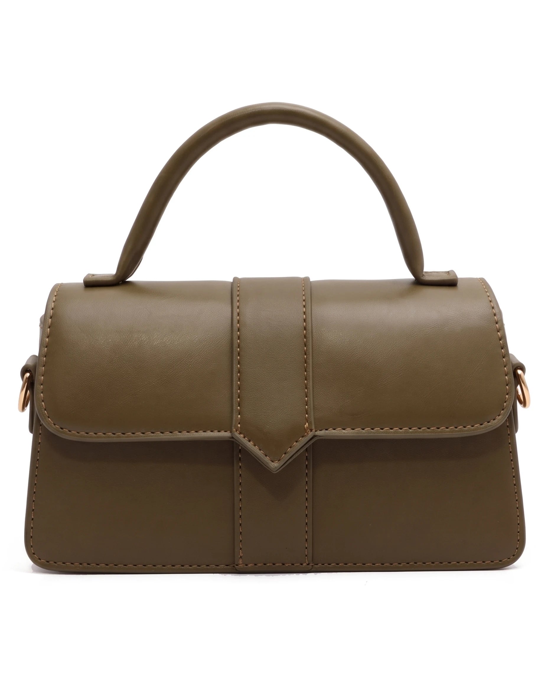 Women's Faux Leather Flap Handbag - Paris - Olive