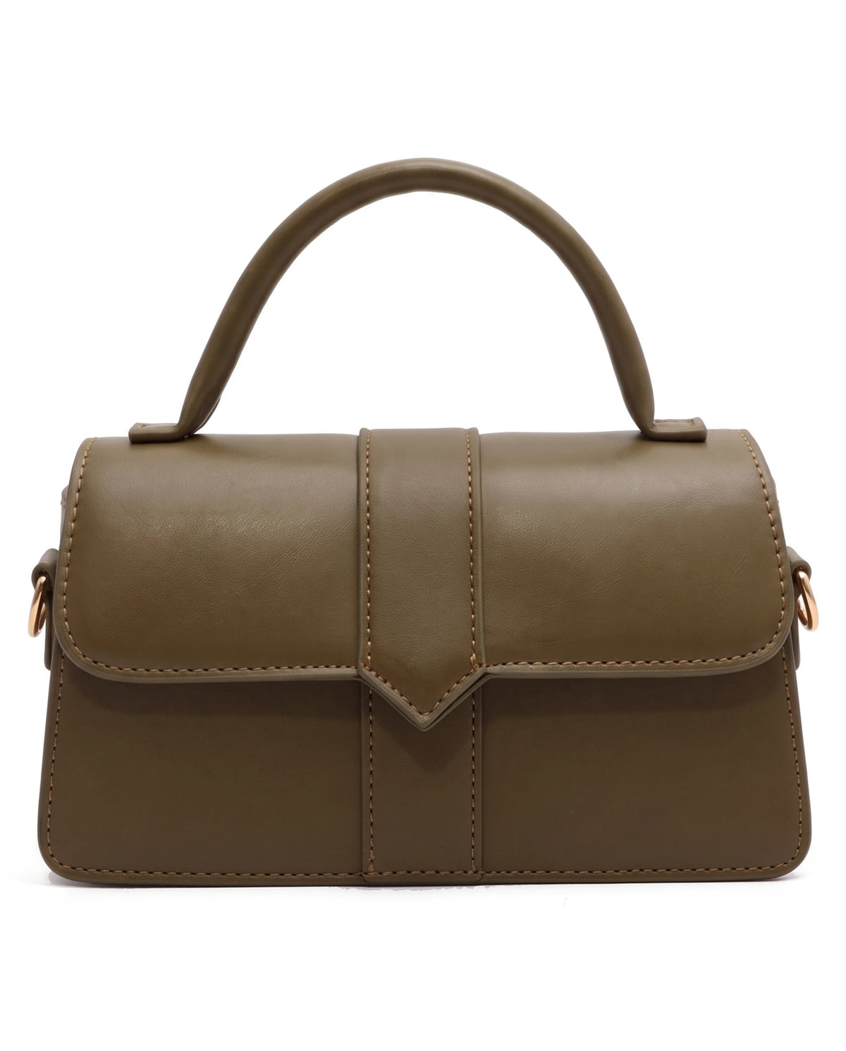 Women's Faux Leather Flap Handbag - Paris - Olive