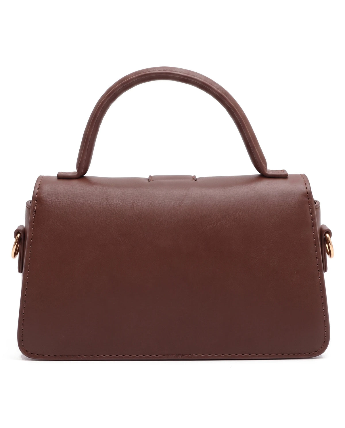 Women's Faux Leather Flap Handbag - Paris - Brown Back View