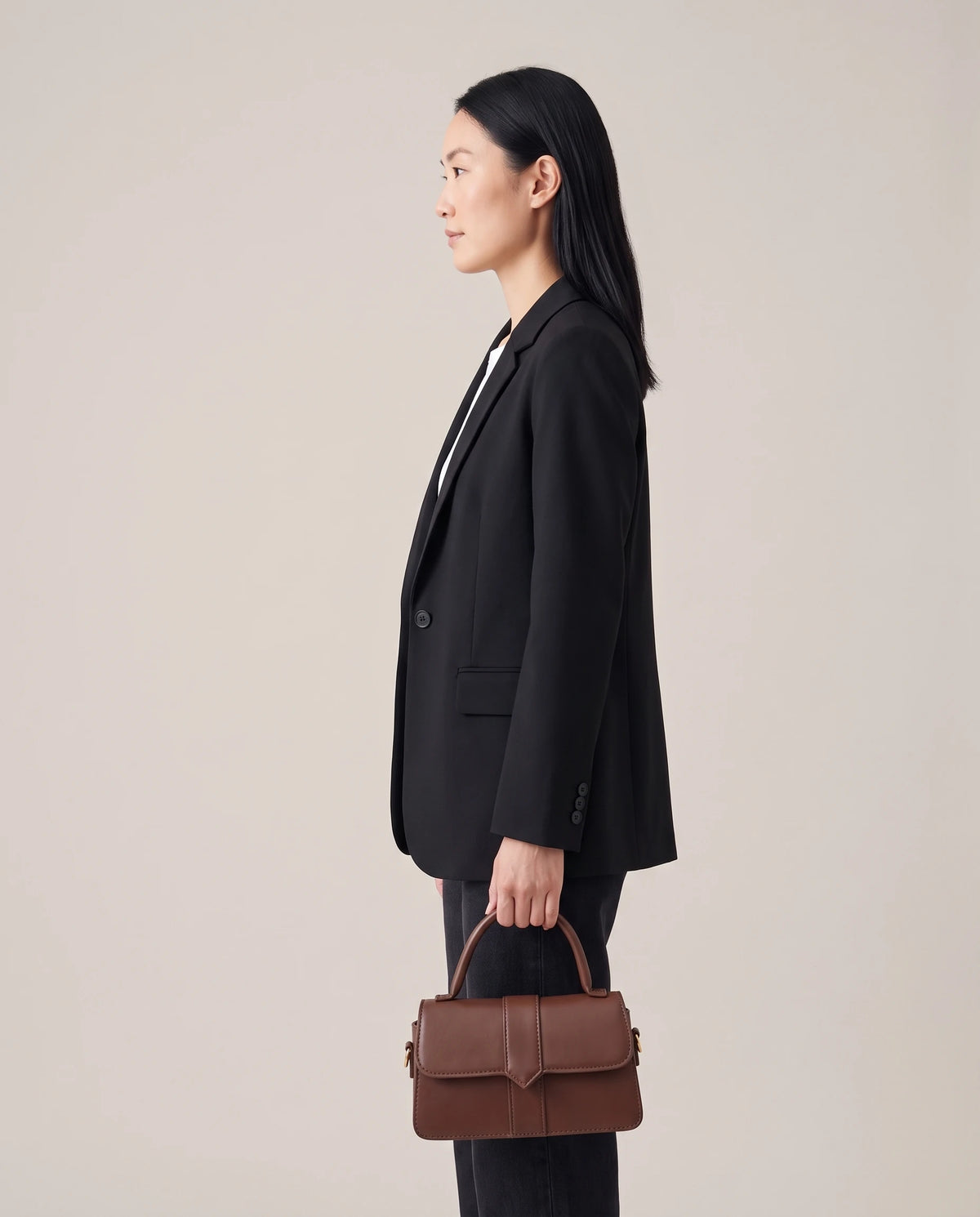 Women's Faux Leather Flap Handbag - Paris - Model Side