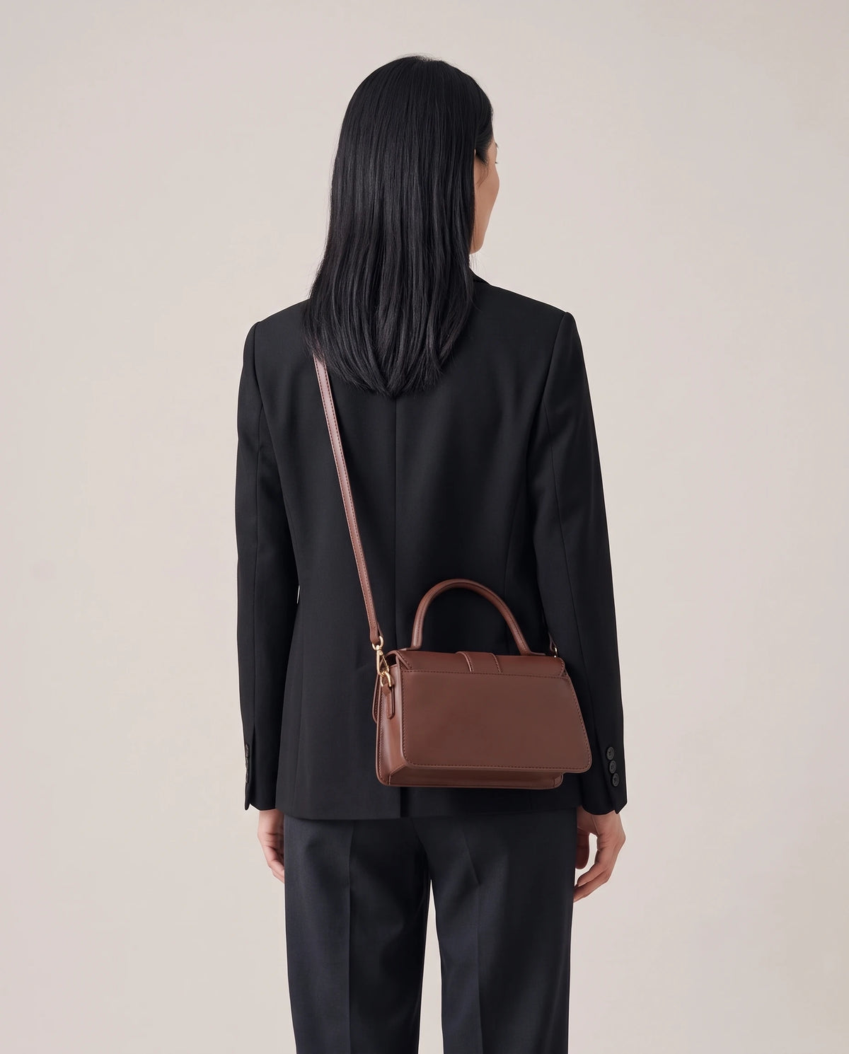 Women's Faux Leather Flap Handbag - Paris - Model Back
