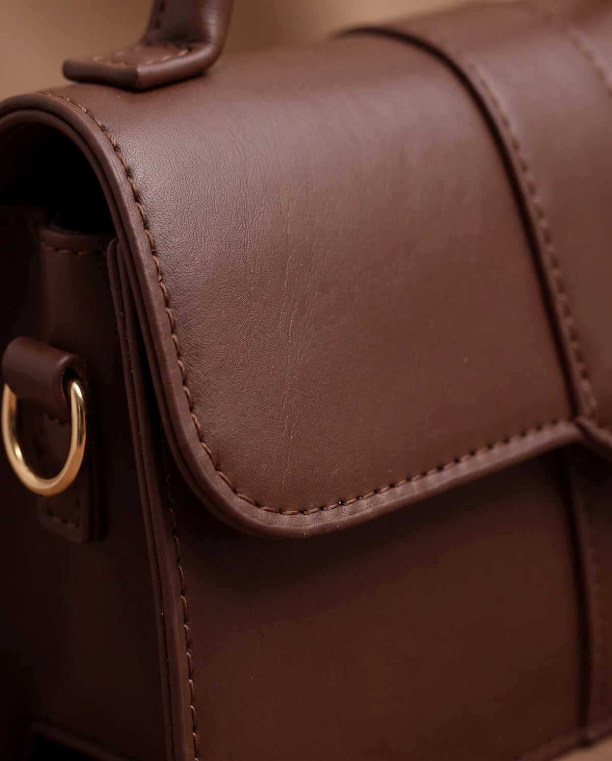 Women's Faux Leather Flap Handbag - Paris - V-Flap and Gold Hardware Detail