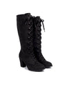 Women's Faux Suede Lace-Up Knee-High Boots - Kalypso - Black