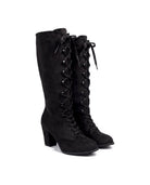 Women's Faux Suede Lace-Up Knee-High Boots - Kalypso - Black
