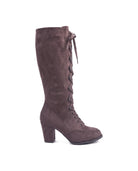 Women's Faux Suede Lace-Up Knee-High Boots - Kalypso - Side Profile