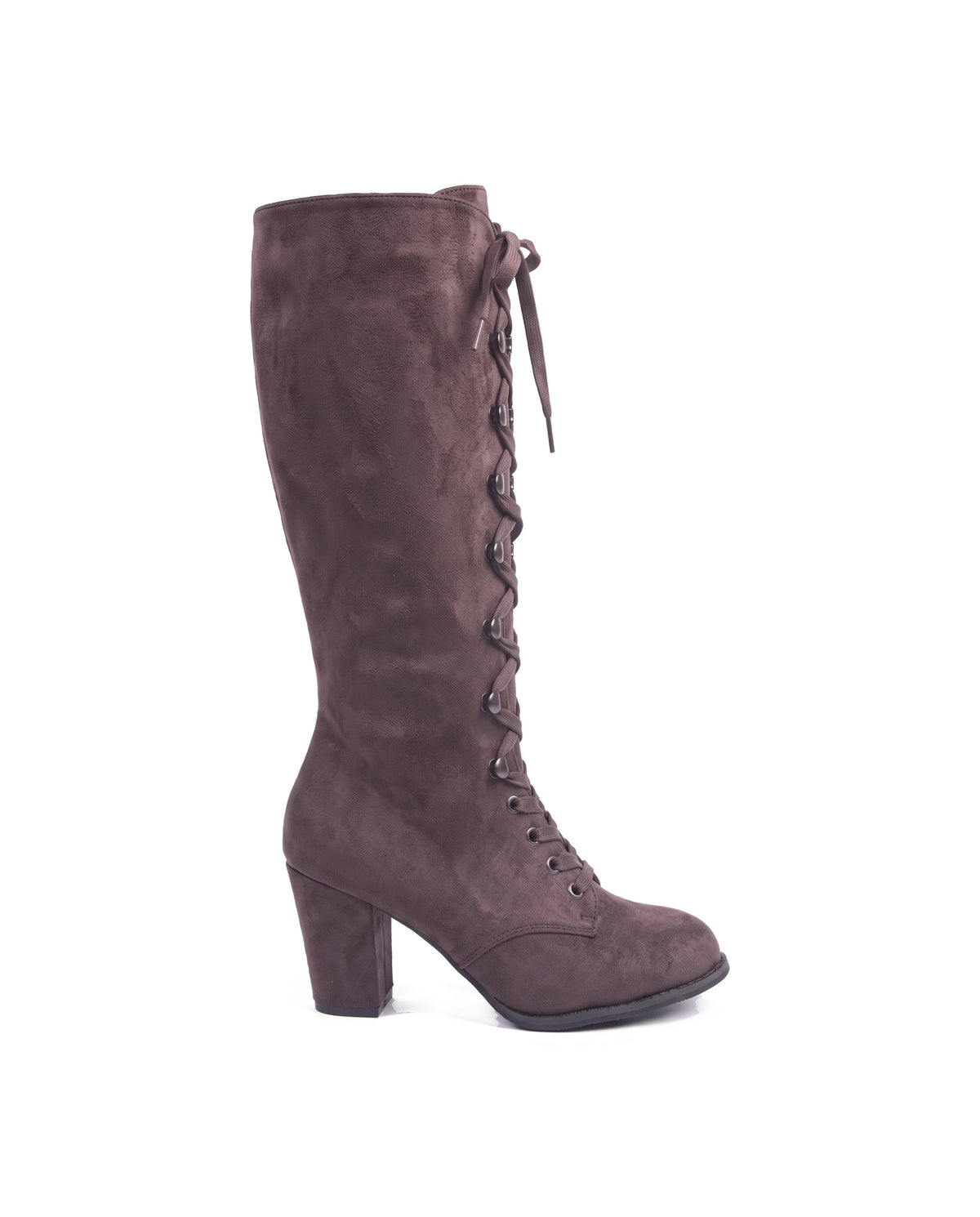 Women's Faux Suede Lace-Up Knee-High Boots - Kalypso - Side Profile