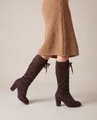 Women's Faux Suede Lace-Up Knee-High Boots - Kalypso - Model Side Detail