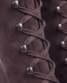 Women's Faux Suede Lace-Up Knee-High Boots - Kalypso - Detail Lace-Up Front