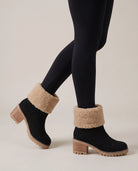 Women's Faux Suede Sherpa-Cuff Ankle Boots - Sabina - Model Side Detail