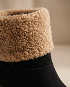 Women's Faux Suede Sherpa-Cuff Ankle Boots - Sabina - Detail Sherpa Cuff