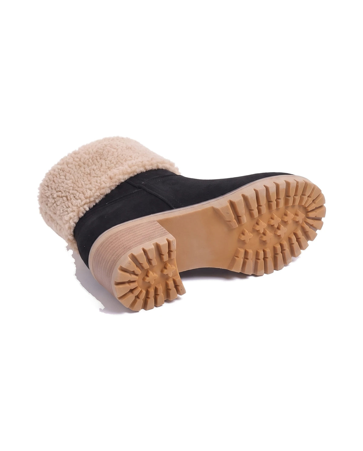 Women's Faux Suede Sherpa-Cuff Ankle Boots - Sabina - Detail Outsole