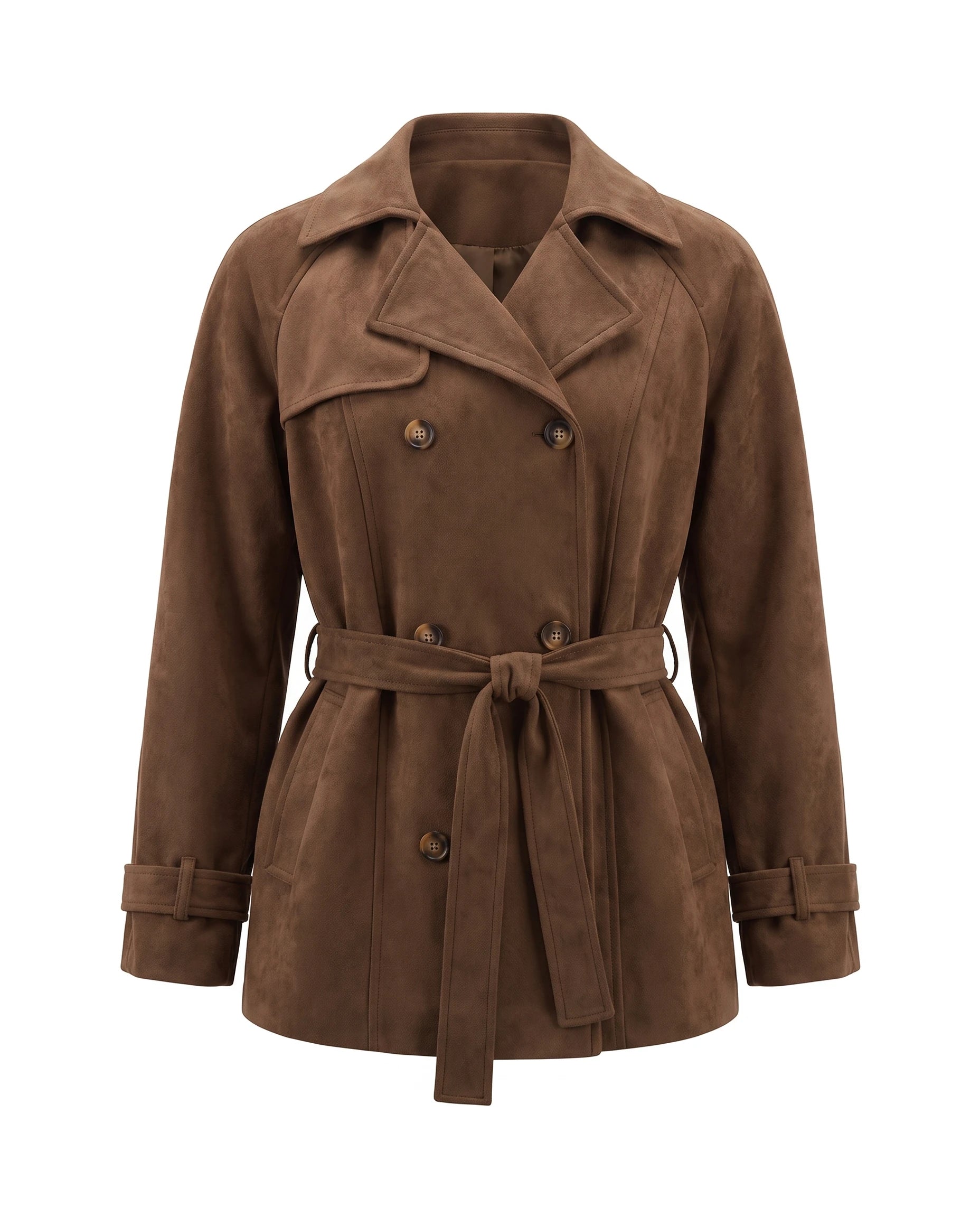Women's Faux Suede Short Trench Coat - Ashlyn - Brown