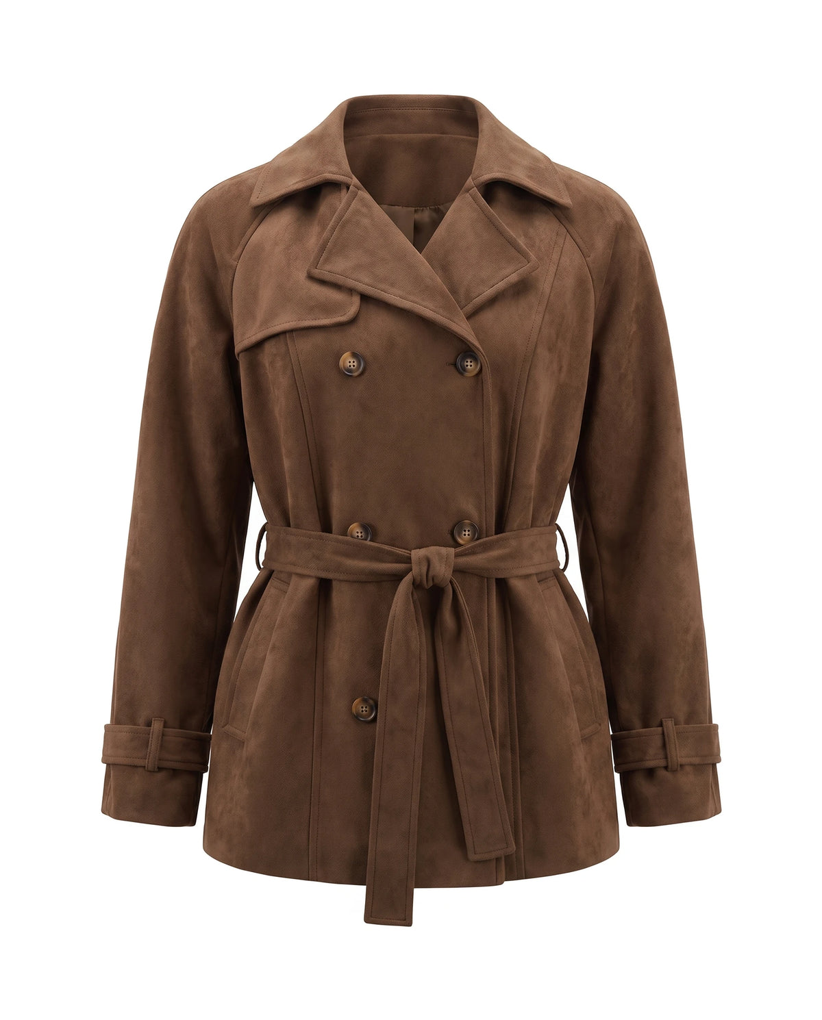 Women's Faux Suede Short Trench Coat - Ashlyn - Brown