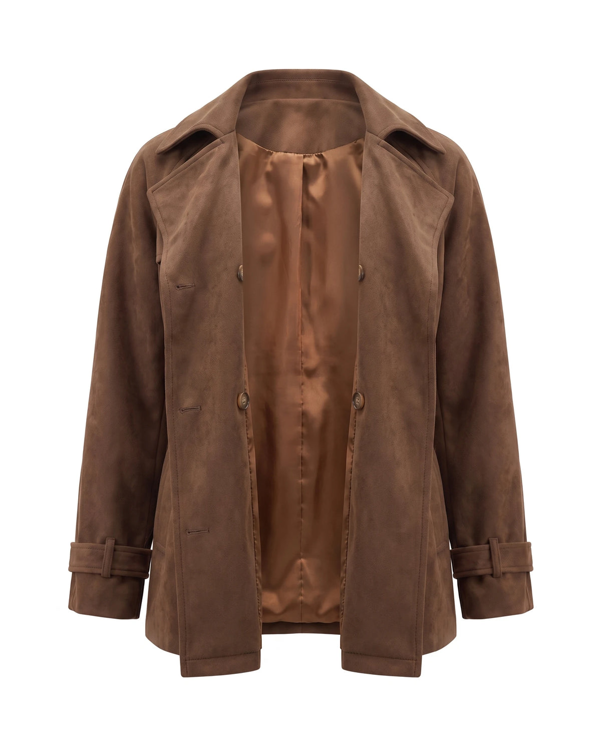 Women's Faux Suede Short Trench Coat - Ashlyn - Front View Open